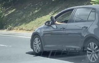 Beykoz’da ayağını camdan çıkararak araç kullanan...