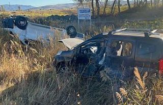 Çarpışan iki hafif ticari araç tarlaya uçtu:...