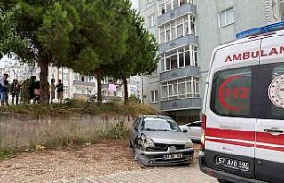 Frenleri boşalan otomobil istinat duvarından düştü