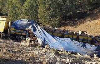 Uşak’ta devrilen tır sürücüsü yaralandı