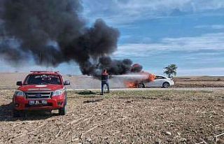 Yanan aracı orman ekibi söndürdü