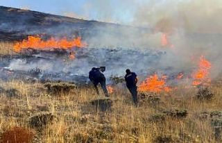 Yangında 45 dekarlık alandaki kuru otlar kül oldu