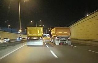 Çekmeköy’de yarışa giren hafriyat kamyonları...