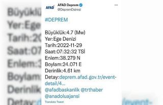 Ege Denizi açıklarında 4.7 büyüklüğünde deprem