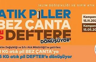 Kartal’da atık piller bez çanta ve deftere dönüşüyor