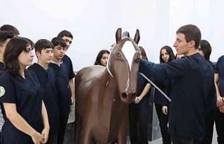 Konuşan maket at ve sığır ile hem eğleniyorlar...