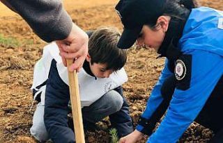 Milli Ağaçlandırma Günü’nde öğrenciler fidanları...