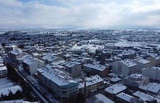 Beyaza bürünen ilçe havadan görüntülendi