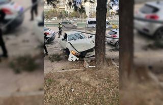 Bursa’da lüks otomobil ağaca çarparak pert oldu