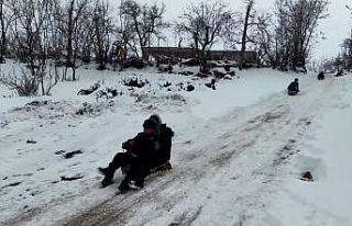 Kızaklarla kayan çocuklar karın keyfini çıkardı