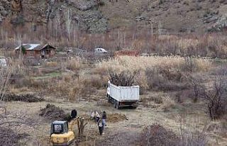 Meyve bahçelerinin ağaçlarını iş makineleri...