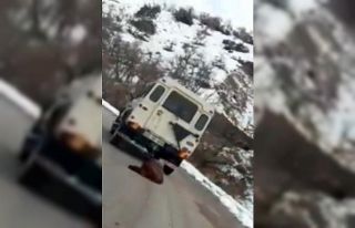 Vurdukları domuzu aracın arkasına bağlayarak sürüklediler