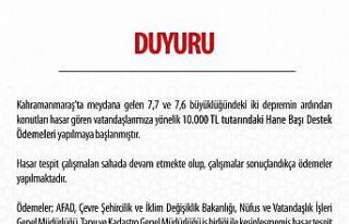 AFAD, konutları hasar gören depremzedelere 10 bin...