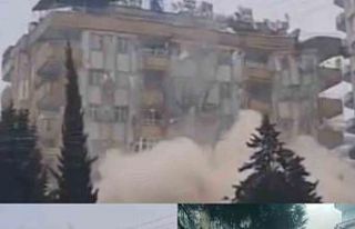 Deprem anında bir binanın çökmesi, diğerinin...