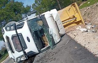 Devrilen kamyonun sürücüsü yaralandı