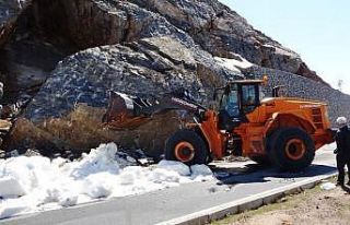 Bitlis’te dev kaya blokları karayoluna düştü