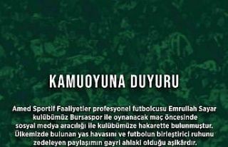Bursaspor Kulübü, futbolcu Emrullah Sayar’ı şikayet...