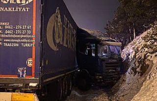 Kar kaza getirdi, tır toprak zemine çarparak durabildi:...