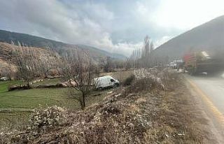 Yoldan çıkan minibüs tarlaya uçtu