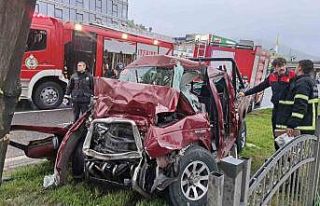 Ağaca çarpıp hurdaya dönen pikaptan sağ çıktılar