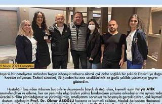 Deprem bölgesinde omzundaki kemoterapi şişesiyle...