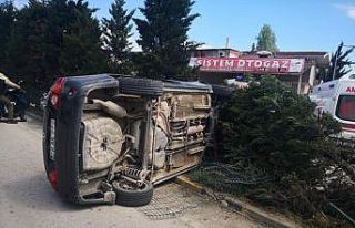 Refüjdeki ağaca çarpan otomobil devrildi: 2 yaralı