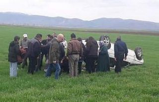 Tarım arazisine devrilen otomobilde 4 kişi yaralandı