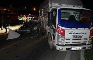 Büyükbaş hayvan yüklü kamyonete otomobil çarptı:...