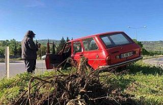Kontrolden çıkan otomobil çarptığı ağacı kökünden...