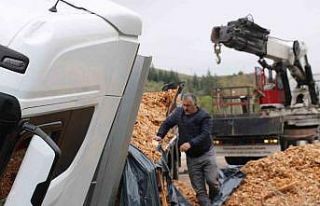 Odun talaşı yüklü tır devrildi, Afyonkarahisar-Kütahya...