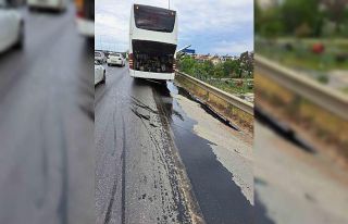 Otobüsün motorundan yola dökülen yağ, motosikletlileri...