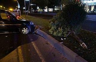 Çarptığı ağacı yerinden söküp karşı şeride...