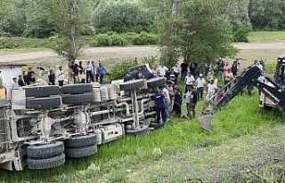 Freni boşalan hafriyat kamyonu şarampole devrildi,...