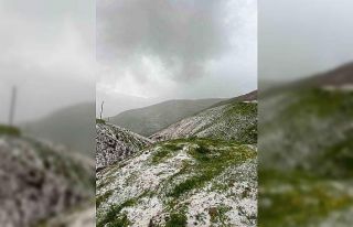 Gümüşhane’de dolu yaylaları beyaza bürüdü