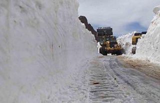 Haziran ayında 3 metreyi bulan karda yol açma çalışması