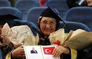 Okuma-yazma öğrenen kadınlar kep atarak sertifika...