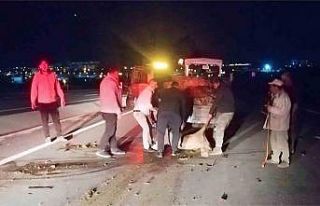 Otomobilin çarptığı koyun sürüsünde 18 koyun...