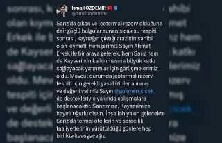 Özdemir’den Sarız’a ’jeotermal’ müjdesi