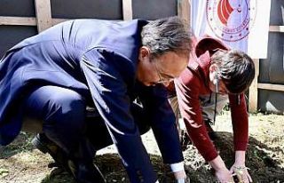 Özel gereksinimli bireyler yerli fideleri toprakla...