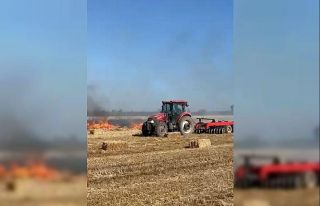 Saman balyalarının bulunduğu arazideki yangın...