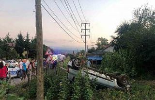 Alkollü sürücü bahçeye daldı, takla attı