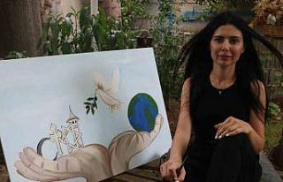 Depremzede ressamın tablosu, çocuklar için mutluluk...