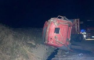 Gediz’de tomruk yüklü tır devrildi: 1 yaralı