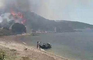 İzmir’deki orman yangınında vatandaşlar denizden...