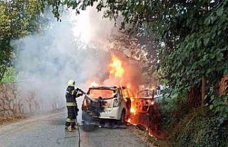 Kaza yapan araç yandı