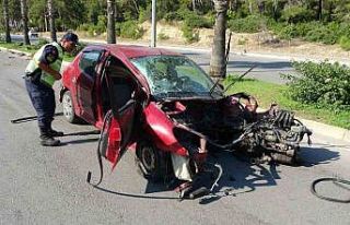 Palmiyeye çarpıp motoru gövdesinden ayrılan otomobilden...