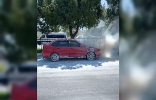 Trafikte ilerleyen otomobil alevlere teslim oldu