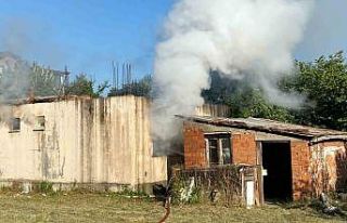 Yangını fark eden baba ile kızı dışarı çıkarak...