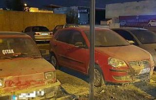 Yol kenarında çıkan ot yangınında park halindeki...