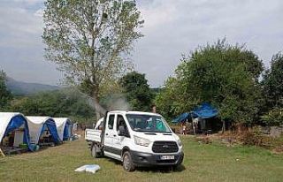 Fındık işçilerinin çadırları ilaçlandı